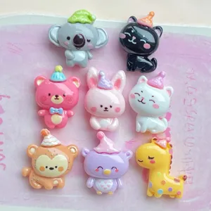 Mini Party Animal Hat Resin Charms Cartoon Giraffe Rabbit Cat Bear DIY Accessories For Hair Clips Shoe Charms Jewelry Making