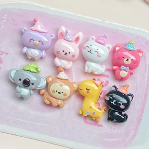 Cute mini resin cartoon animal charms with party hats for DIY hair accessories and shoes decor.