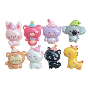 Wholesale mini cartoon animal resin flatbacks with party hats for DIY custom accessories.