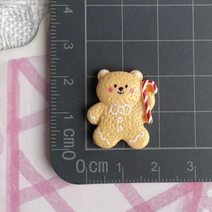 Christmas gingerbread bear resin charm, cute cartoon biscuit flatback for hair clips DIY.