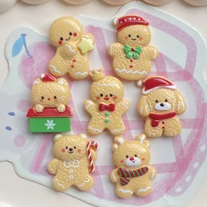 Christmas gingerbread resin charms cute cartoon animal food play DIY hair clip accessories