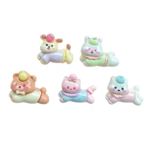 Mini resin animal charms set for DIY phone cases and hair clips, cute cartoon style.