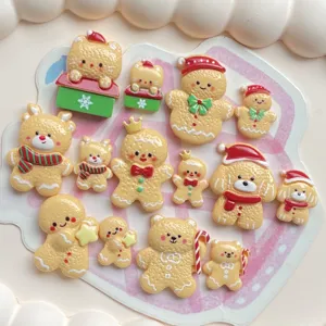 Christmas gingerbread man bear resin cabochons cute DIY hair clip accessories craft supplies