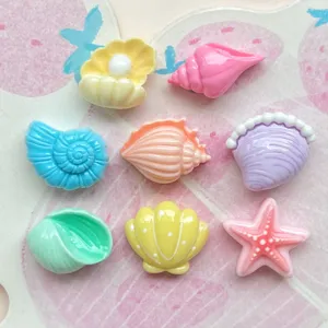 Mini colorful resin shell conch starfish charms for DIY phone case hairpin decor 8pcs