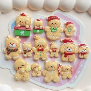 Christmas resin cabochons set, gingerbread man and cute animals DIY charms for hair clips.