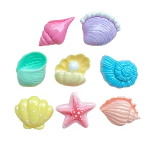 Colorful resin seashell starfish cabochons for DIY phone case and hair clip decoration.