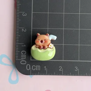 Cute cartoon capybara bathing in coconut resin charm DIY phone case hair clip craft accessory