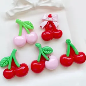 Large cherry resin cabochons red pink DIY charm for hair clip phone case necklace decor