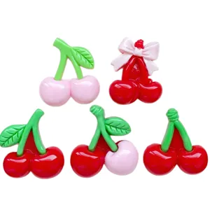 Large resin cherry charms in red and pink flatbacks for DIY jewelry hair clips phone cases