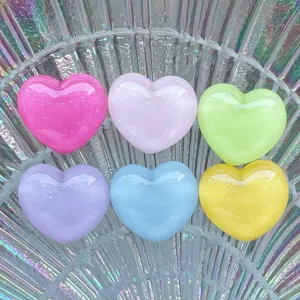 Colorful glitter resin heart charms candy color DIY cabochons for phone case hair clip craft