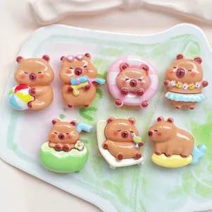 Cute cartoon capybara resin cabochons DIY accessories for phone case hair clips crafts