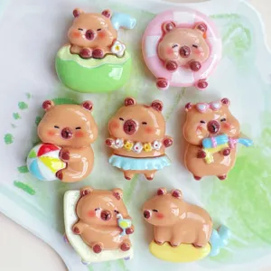 Resin cute cartoon capybara flatbacks for phone case DIY hair clip jewelry detail view