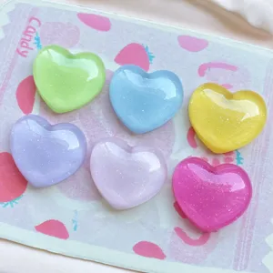 Colorful glitter heart resin charms, cute candy color flatback cabochons for DIY crafts.