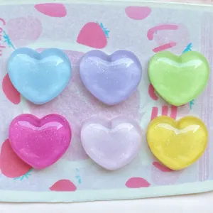 Cute glitter heart resin charms candy color flatback cabochons for DIY phone case hair clips