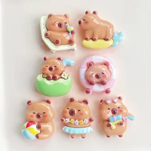 Cute cartoon capybara resin charms for phone case DIY and hair clip decoration, detailed view.