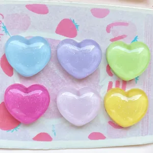 Glitter resin heart cabochons candy colors DIY accessories phone case charm craft supplies