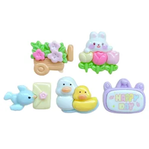 Lote de cabujones de resina bonitos, carrito de flores conejo pato para funda de móvil