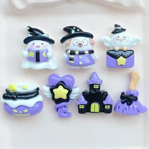 Halloween purple resin charms flatback cute ghost castle broom DIY phone case hair clips