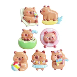 Cute cartoon capybara resin cabochons for DIY phone case hair clip crafting accessories.