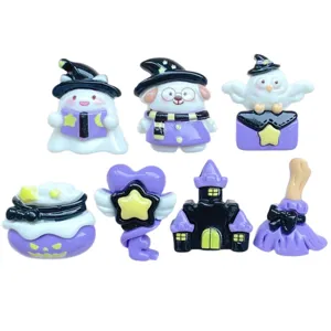 Halloween purple resin charms set, ghost dog owl castle broom flatback for DIY.
