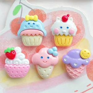 Simulation Smiley Face Ice Cream Popsicle Resin Accessories DIY Phone Case Cream Glue Material Handmade Hair Clip Charms