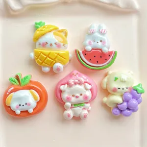 Resin fruit animal charms detail close-up for DIY hair clips and phone cases