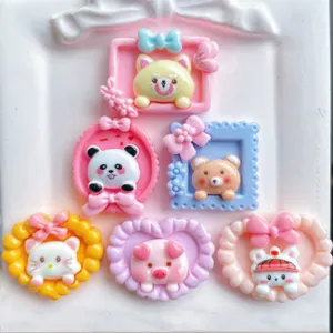 Cute cartoon animal resin charms for DIY phone cases, hair clips, and craft decorations.