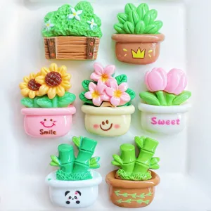 Harz Miniatur Topfpflanze Charms Für DIY Kühlschrankmagnete Haarklammer Simulation Blume Sukkulenten Bambus Zubehör Dekorative Bastelbedarf