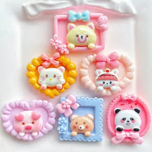 Cartoon Photo Frame Animal Resin Flatback Cabochons Cute Bear Panda Pig Rabbit Cat Fox DIY Craft Charms Jewelry Making Hair Clip Phone Case Decoration Material Base