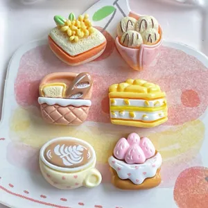 Miniature resin food charms set, cute bread cake coffee design for DIY hair clips phone cases.