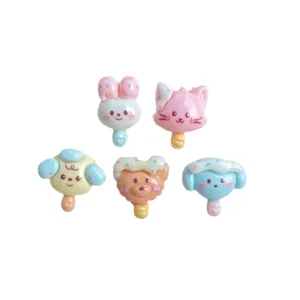 Mini resin animal ice cream flatbacks for DIY hair clips, cute handmade craft accessories.
