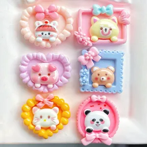 Cute cartoon animal resin cabochons for phone case hair clip DIY craft decoration 6pcs