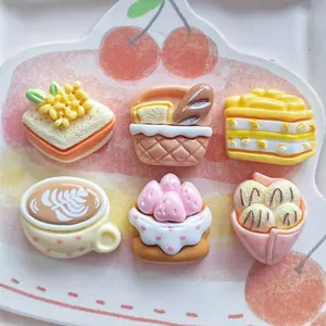 Mini Simulation Food Dessert Resin Charms For DIY Hair Clips Fridge Magnets Cute Cake Bread Coffee Handcrafted Accessories