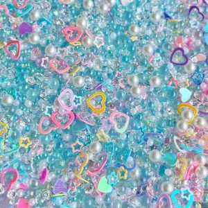 Colorful DIY resin beads mixed set with pearls, hearts, stars and rhinestones for crafts.