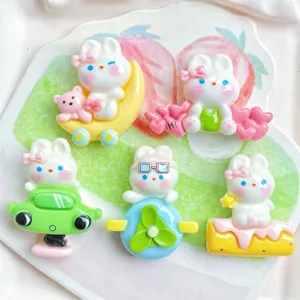 Resin cute rabbit accessories for hair clips, phone cases, and DIY jewelry making crafts.
