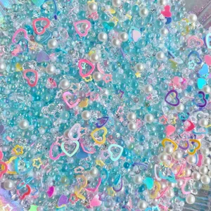 Mixed DIY resin beads pearls and cute colorful heart charms for decoden craft supplies.