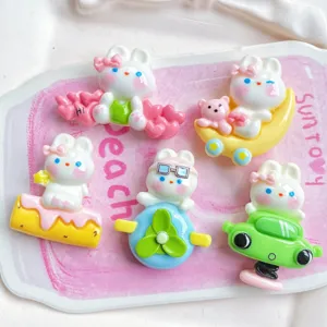Cute cartoon rabbit resin charms set, perfect for DIY phone cases, hairpins, and crafts.
