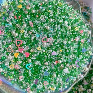 Mixed green bubble beads rhinestones pearls heart sequins DIY slime cream glue accessories