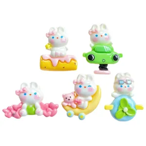 Cute rabbit resin charms set, colorful DIY accessories for phone cases, hairpins, and keychains.