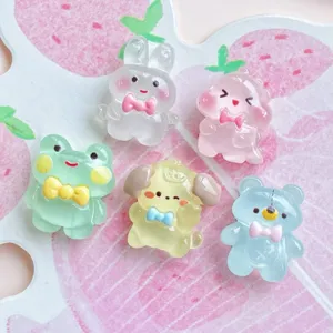 Mini resin animal charms cute rabbit frog dog bear flatback cabochons for DIY crafts phone case
