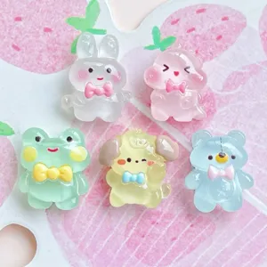 Mini luminous resin animal charms, cute rabbit dinosaur bear frog cabochons for phone case DIY craft.