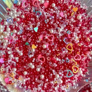 Mixed resin beads pearls rhinestones heart charms for DIY slime and craft accessories fill.