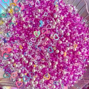 Pink DIY slime charms mix rhinestones pearls hearts stars resin cabochons crafting accessories
