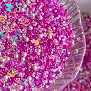 Mix bubble beads rhinestones pearls heart iridescent sequins for DIY slime hair clips