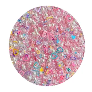 Mixed pink bubble beads rhinestones pearls DIY craft accessories for cream glue cases