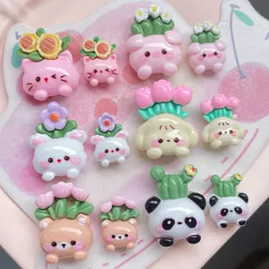Cute cartoon animal potted plant resin charms, perfect DIY accessories for hair clips and phone cases.