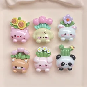 Cute cartoon potted animal resin charms for DIY phone cases, hairpins and keychains.