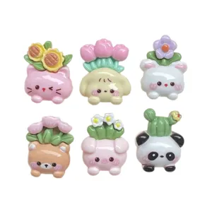 Large cartoon potted animal resin charms cute flower DIY craft accessories for phone case