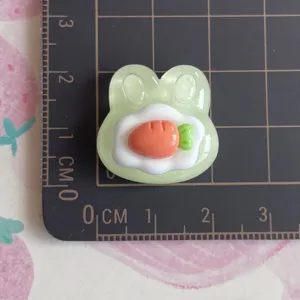 Green resin frog flatback charm with fried egg and carrot for DIY phone case and craft decoration
