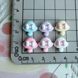 Cute mini resin mushroom bow charms flatback cabochons for nail art craft DIY jewelry making.